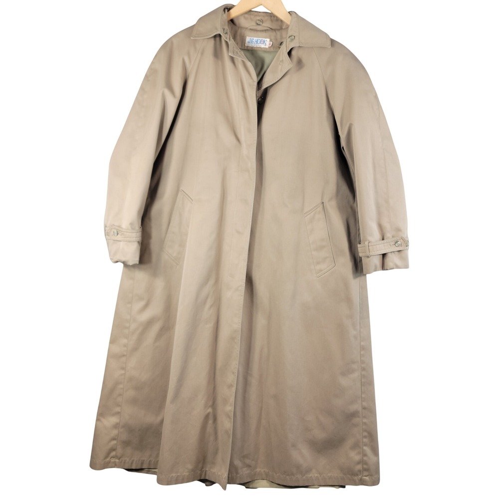 Vintage 70s J G Hook Trench Coat Womens Size 8 Kahki Tan Button Up Made in USA